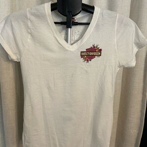Harley-Davidson White V-Neck Tee with Logo